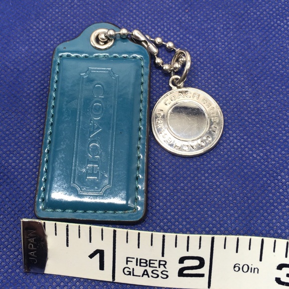 COACH Blue Hang Tag w/Embossed Round Silver Tone Button Key Fob Charm Keychain - Picture 5 of 6